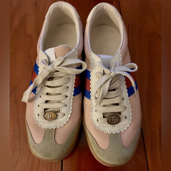 Gucci Shoes - Sale!!!  Gucci Light Pink and Blue Leather Sneakers—Great condition!